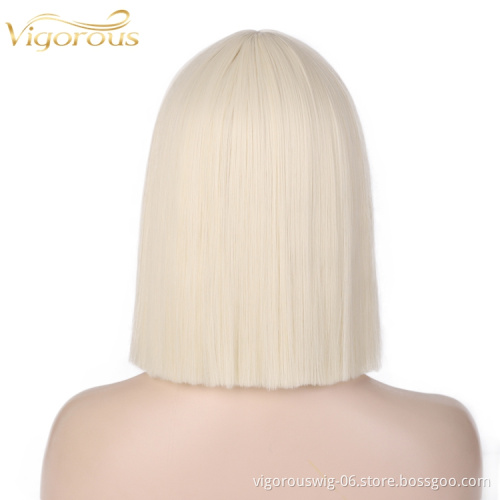 Vigorous Short Bob Straight Wig With Bangs for Black Women Synthetic Bob Wigs Blonde Wig for Party Daily Use Shoulder Length